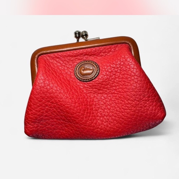 Dooney & Bourke Handbags - Dooney & Bourke Red Pebbled Leather Clutch with Brown Trim